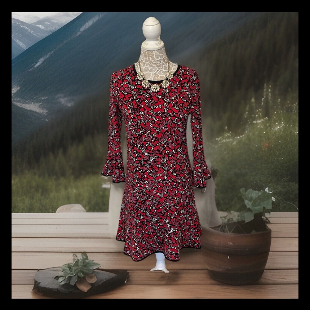 MICHAEL KORS NEW Women's Woodland Leaf Flounce Fit & Flare Dress Small